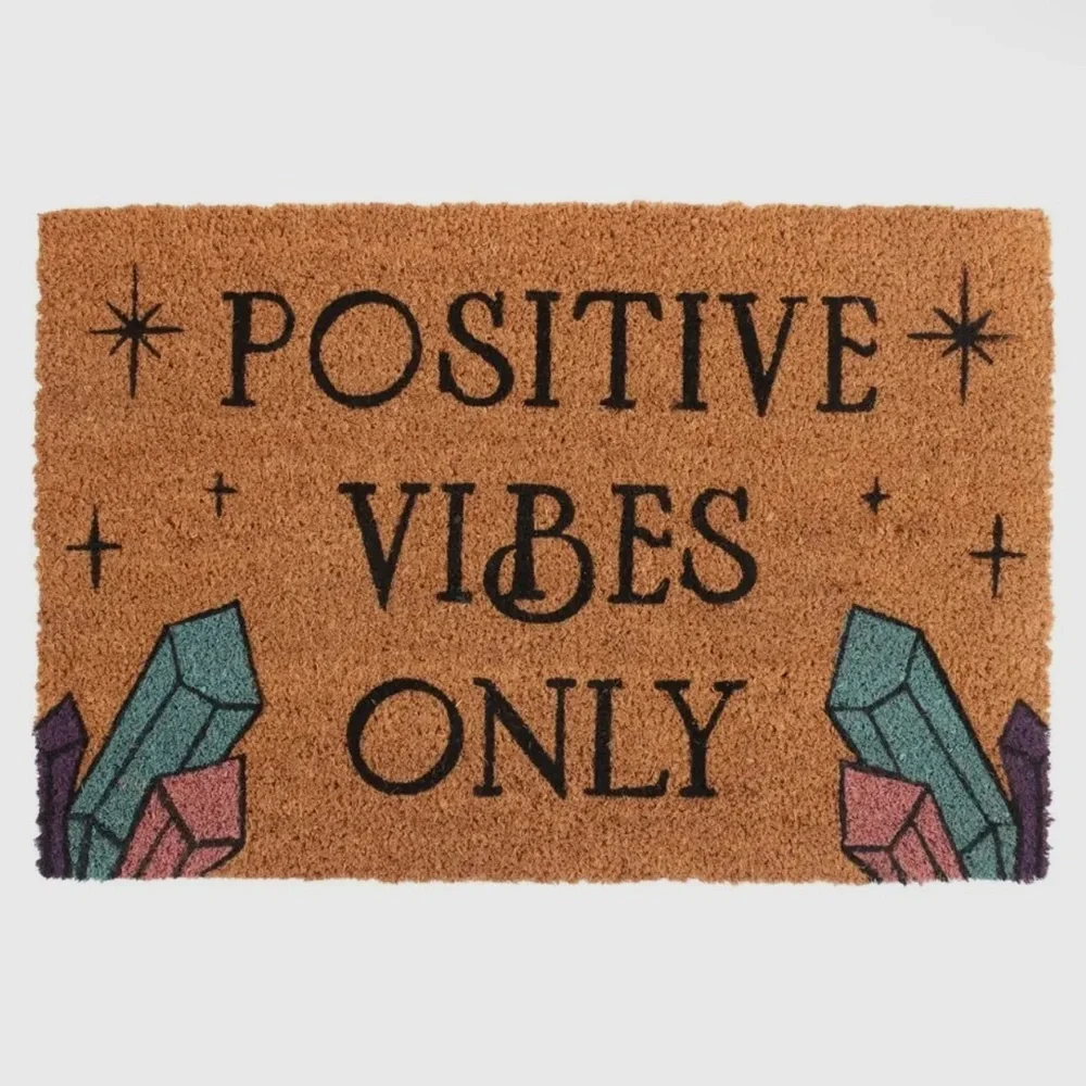 Positive Vibes Only Tan Doormat with Crystal Accents